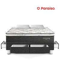 Cama Paraíso Pocket Star Cajones Charcoal King + 2 Almohadas + Protector