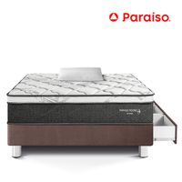 Cama Paraíso Pocket Star Cajones Chocolate 1.5 Plazas + 1 Almohada + Protector