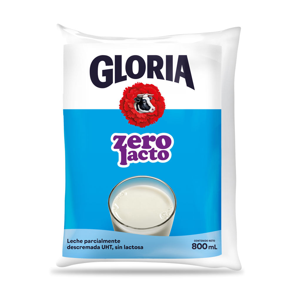 Leche UHT Sin Lactosa Gloria Zero Lacto Bolsa 800ml