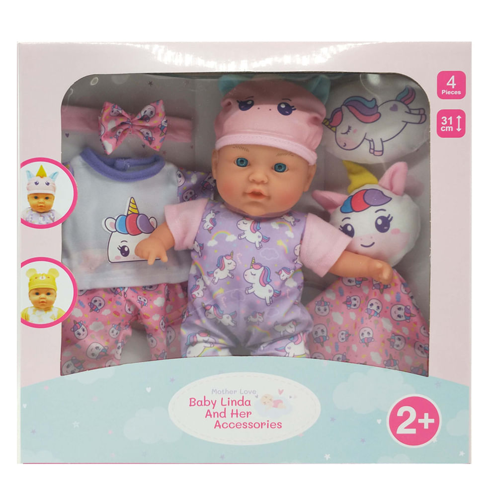Muñeca Mother Love con 4 accesorios