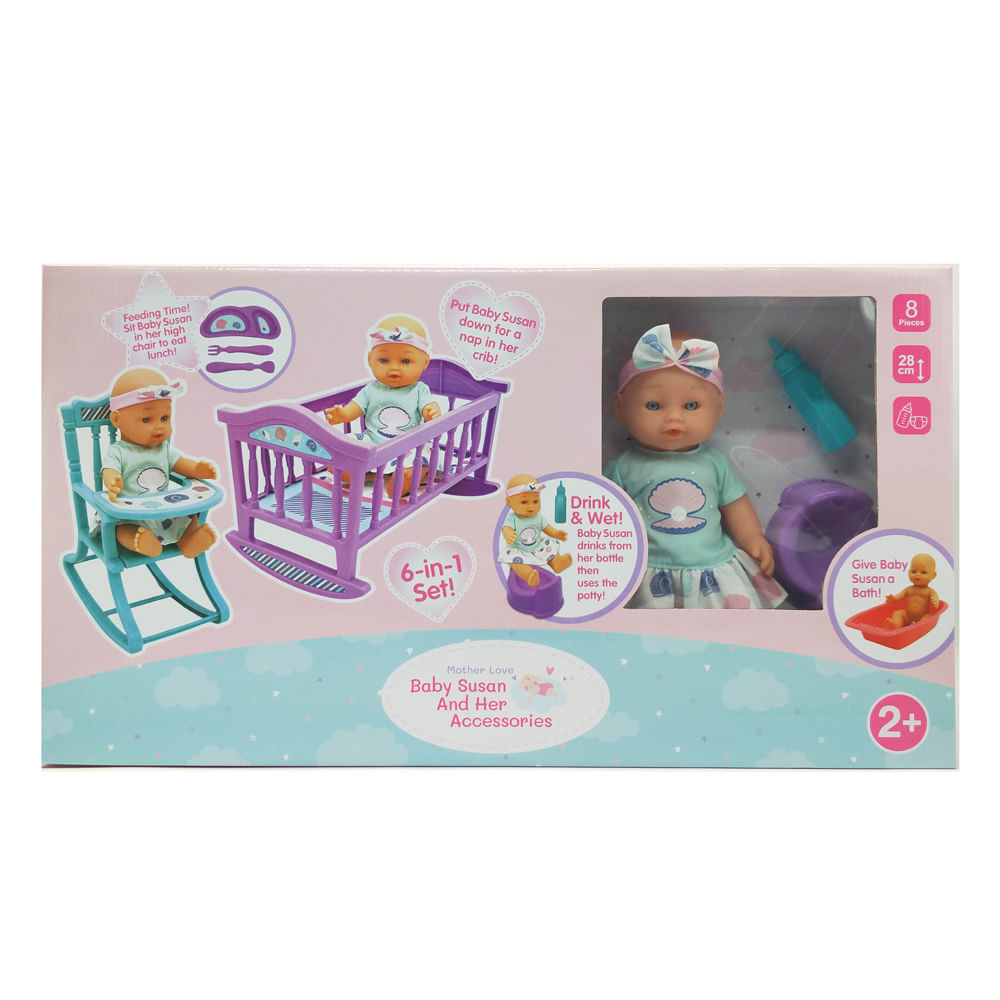 Muñeca de Vinilo Mother Love con 8 accesorios 28cm