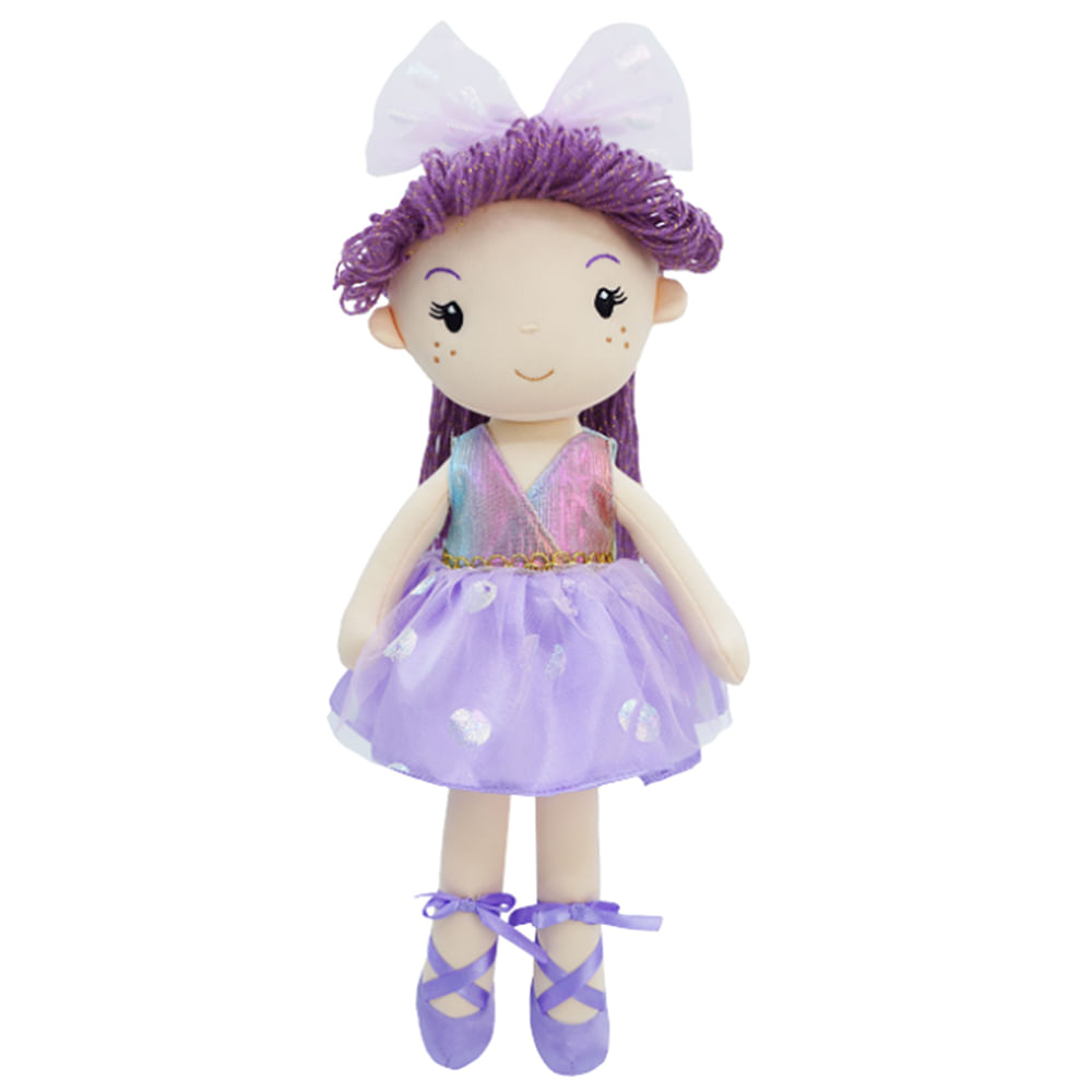 MUÑECA CON CABELLO LILA Y VESTIDO MORADO