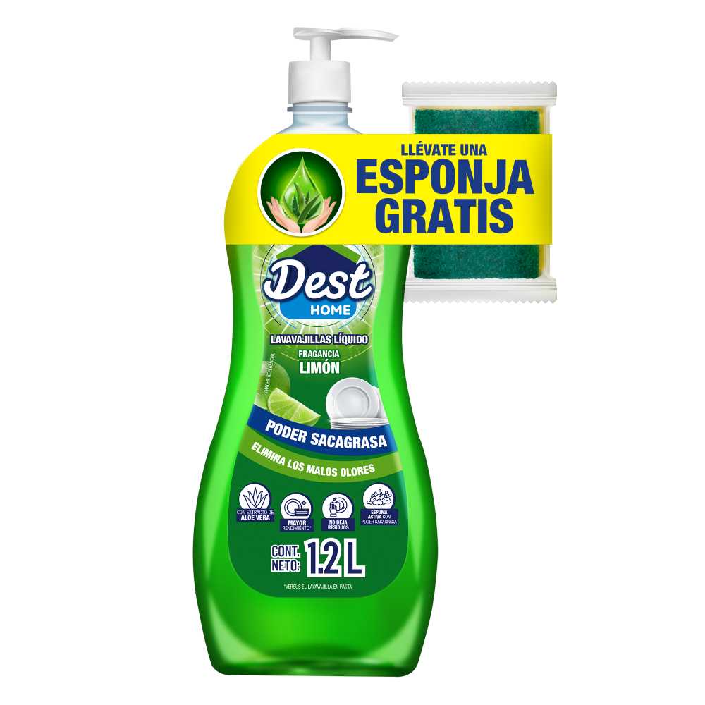 Lavavajillas Líquido Dest Home Limón 1.2L + Esponja