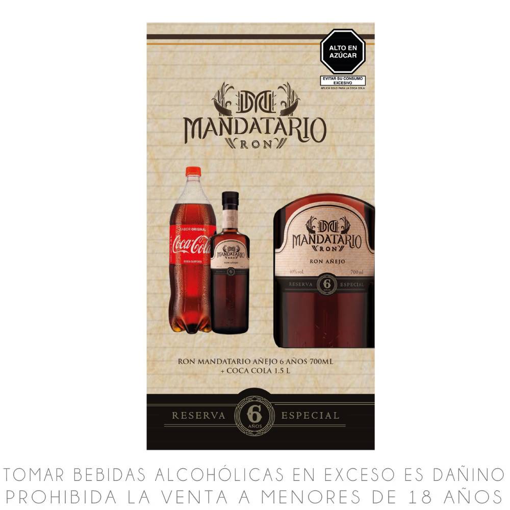 Ron Mandatario 6 Años Botella 700ml + Gaseosa Coca Cola 1.5L