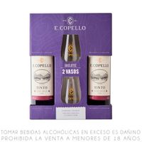 Pack E. Copello: 2un Vino Tinto Semi Seco Botella 750ml + 2 Vasos