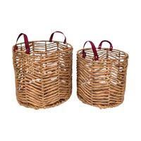 Set 2 Canastos Krea Asa Cuero Fibra Natural