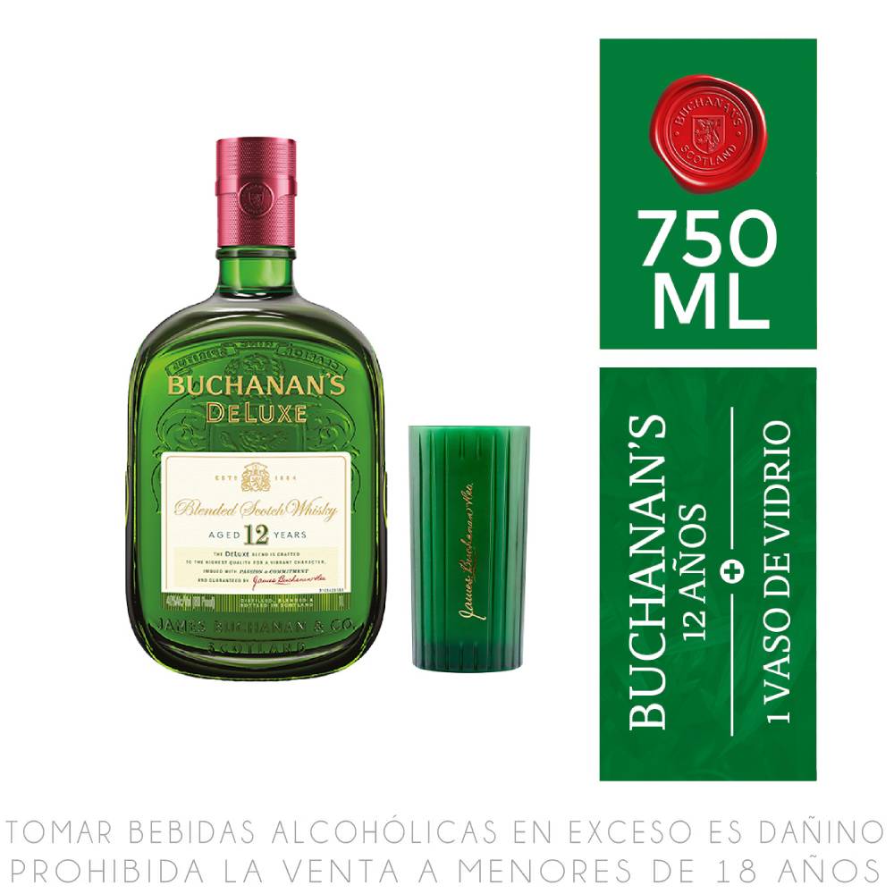 Whisky Buchanan's Deluxe 12 Años Botella 750ml + Vaso