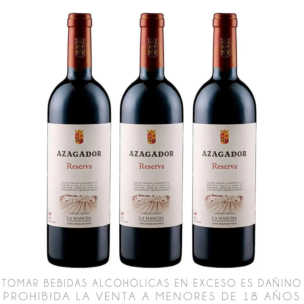 Tripack Vino Tinto Blend Azagador Reserva Botella 750ml