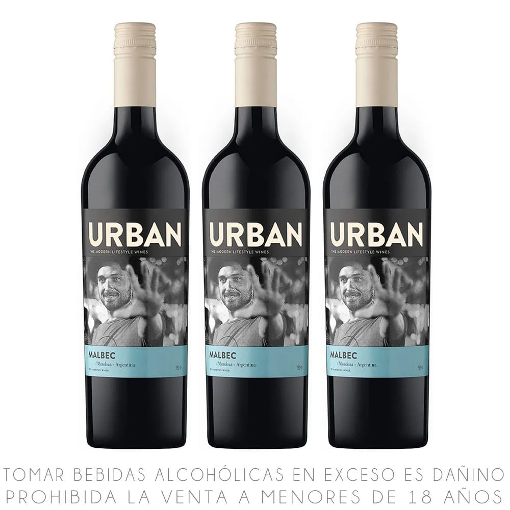 Tripack Vino Tinto Malbec Urban Botella 750ml