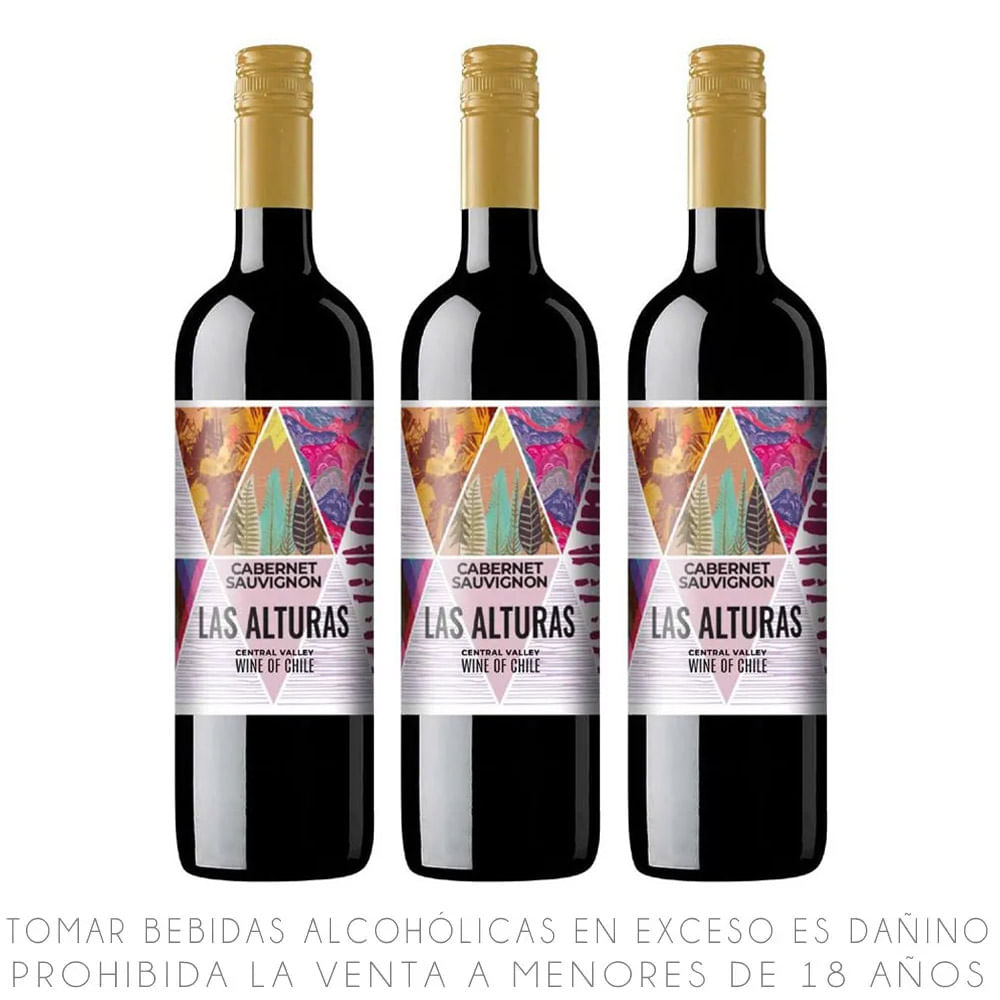 Tripack Vino Tinto Cabernet Sauvignon Las Alturas Botella 750ml