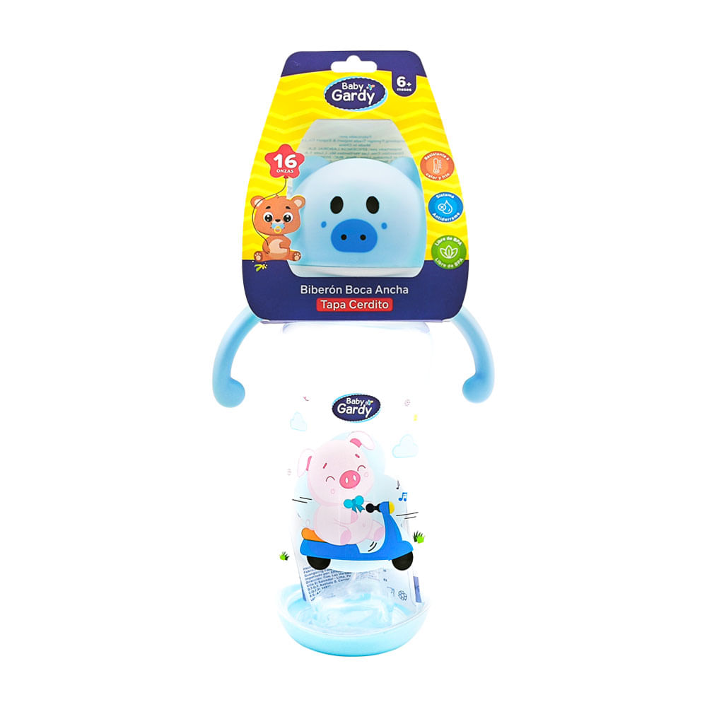 Biberón Boca Ancha Baby Gardy Tapa Cerdito 16oz