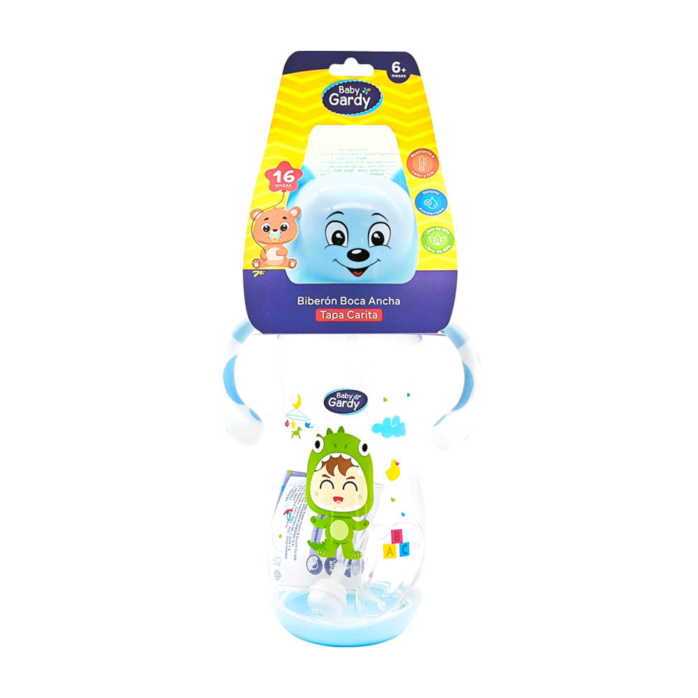 Biberón Boca Ancha Baby Gardy Tapa Carita 16oz