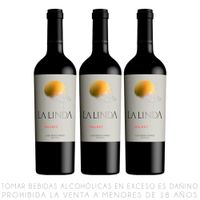 Tripack Vino Tinto Malbec La Linda Botella 750ml