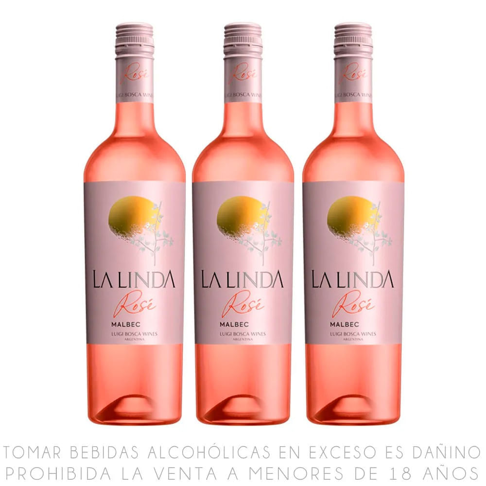Tripack Vino Rosé Malbec La Linda Botella 750ml
