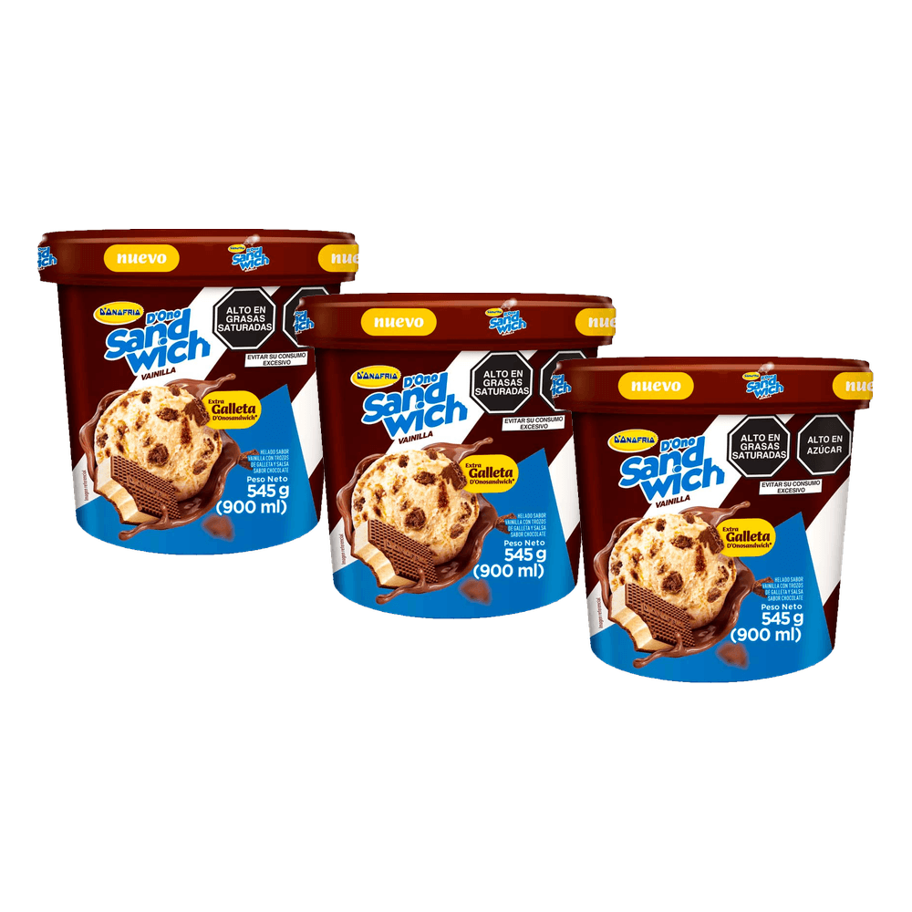 Tripack Helado Donofrio Premium Sandwich Vainilla 900ml