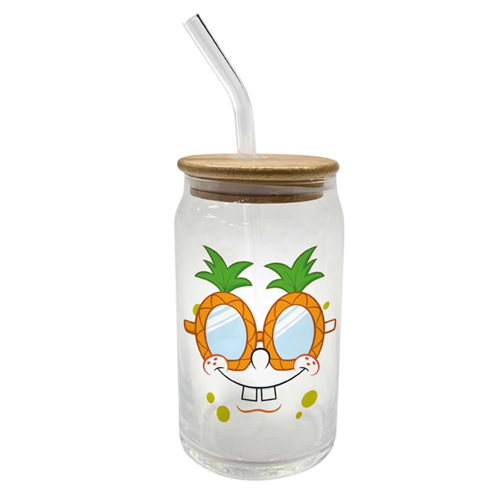Tumbler de Vidrio con Cañita de Vidrio Bob Esponja 450ml