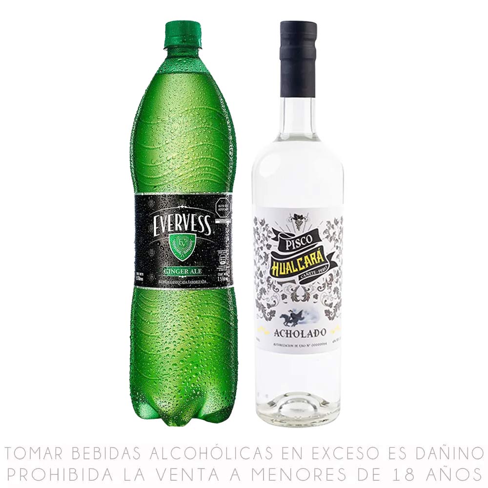 Pisco Acholado Hualcará 750ml + Ginger Ale Evervess 1.5L