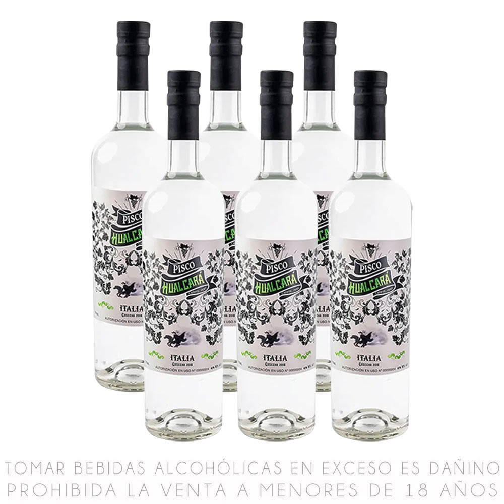 Sixpack Pisco Italia Hualcará Botella 750ml