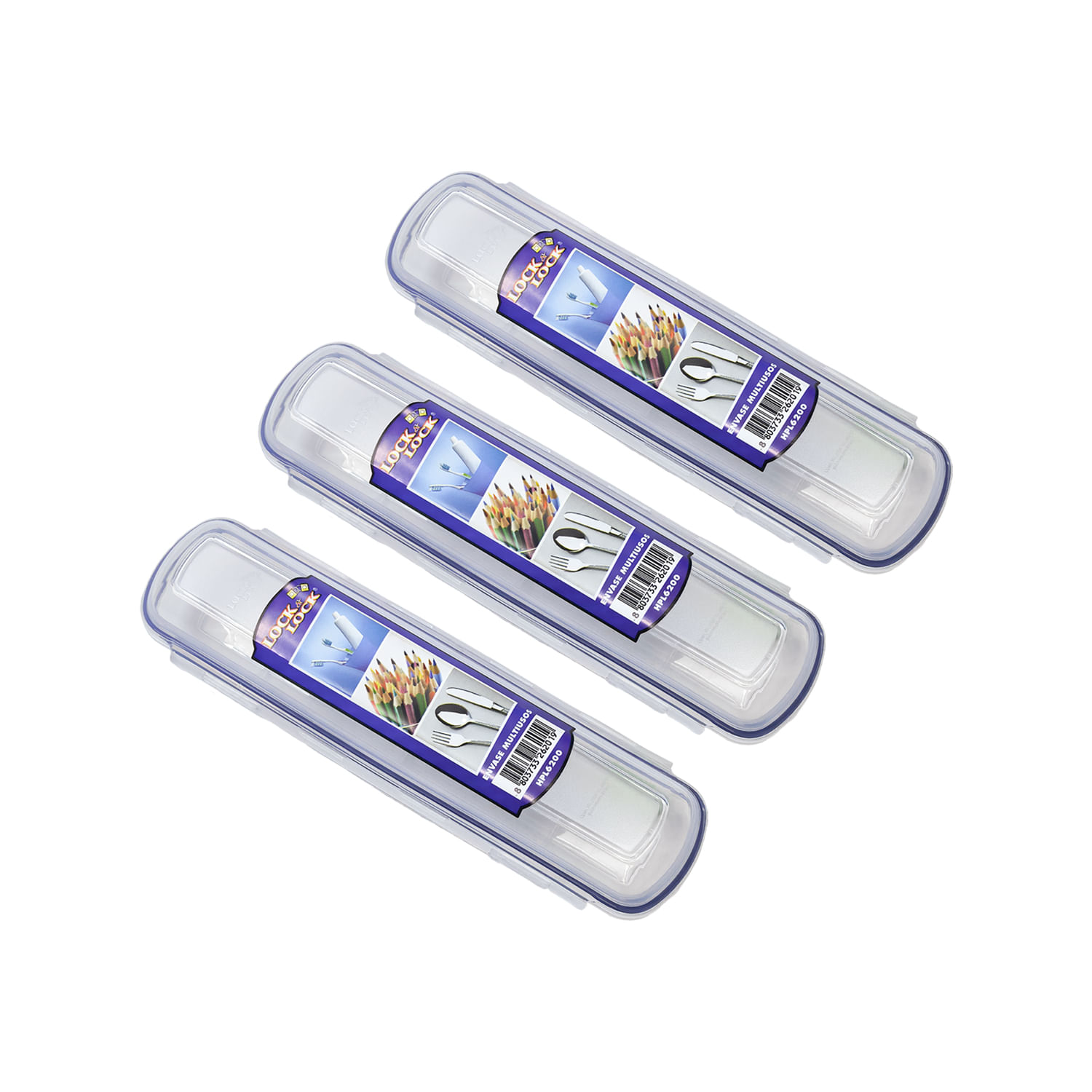 Set x3 Envase Multiuso Largo Locknlock 22cm