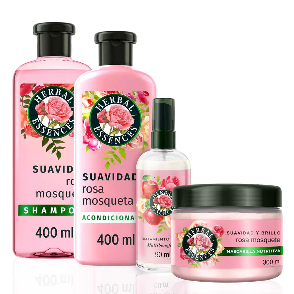 Pack Herbal Essences Rosa Mosqueta: Shampoo + Acondicionador + Mascarilla + Perfume