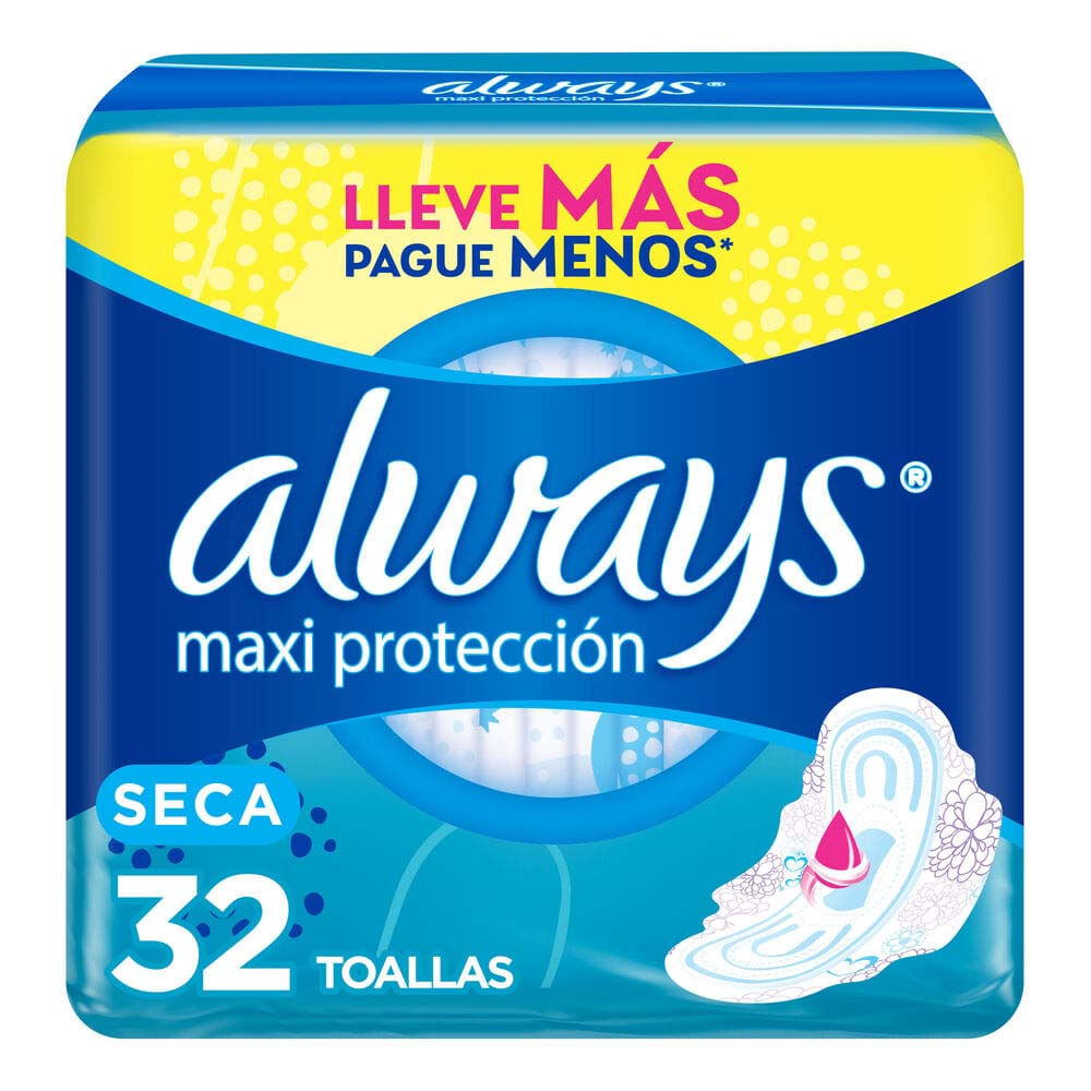 Toallas Higiénicas Always Maxi Protección Seca 32un