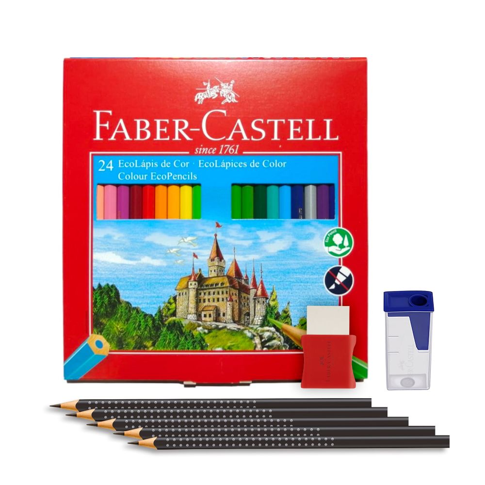 Pack Escolar Faber Castell 24 Colores +5 Lapiceros+Borrador+Tajador