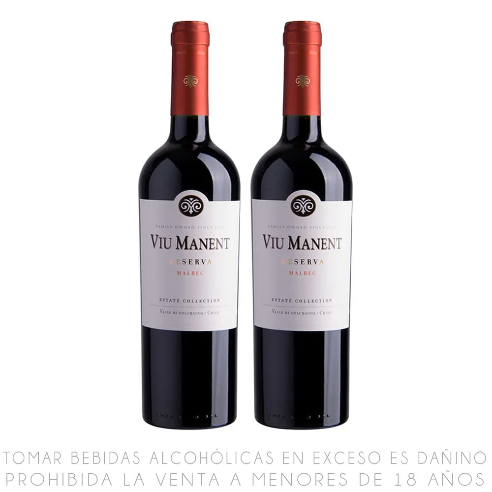 Twopack Vino Tinto Malbec Viu Manent Reserva Botella 750ml