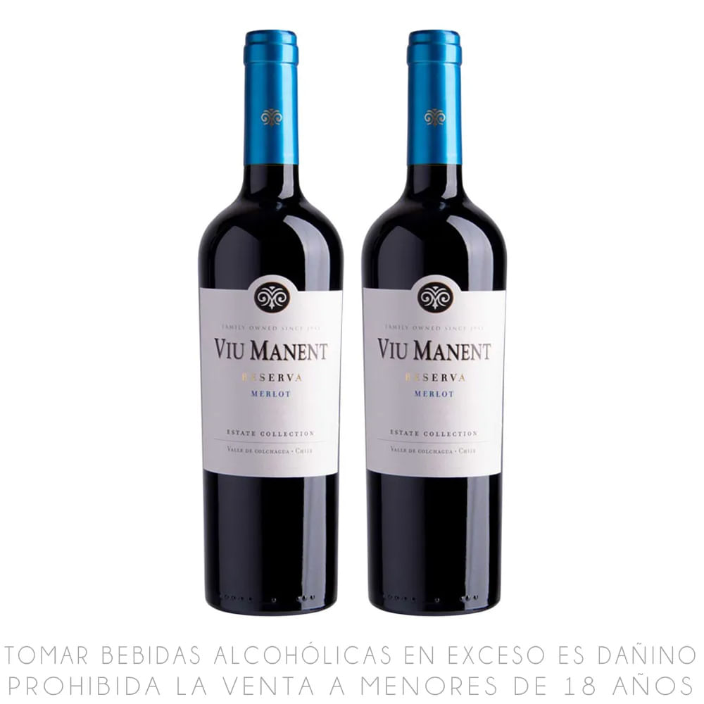 Twopack Vino Tinto Merlot Viu Manent Reserva Botella 750ml
