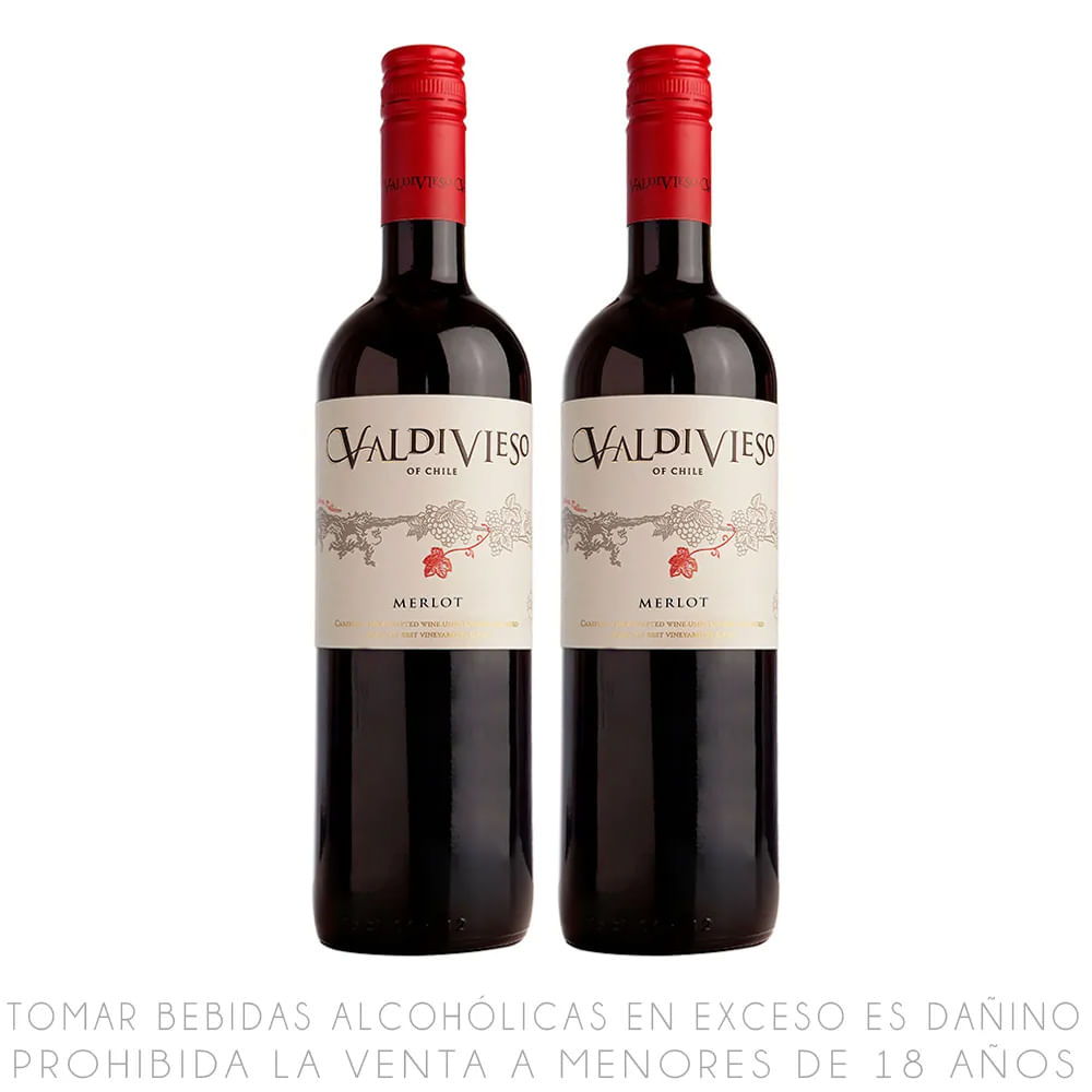 Twopack Vino Tinto Merlot Valdivieso Botella 750ml