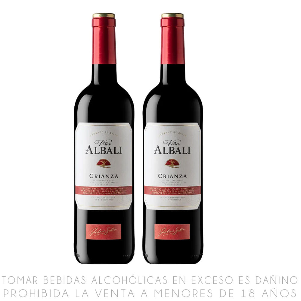 Twopack Vino Tinto Tempranillo Viña Albali Crianza Botella 750ml