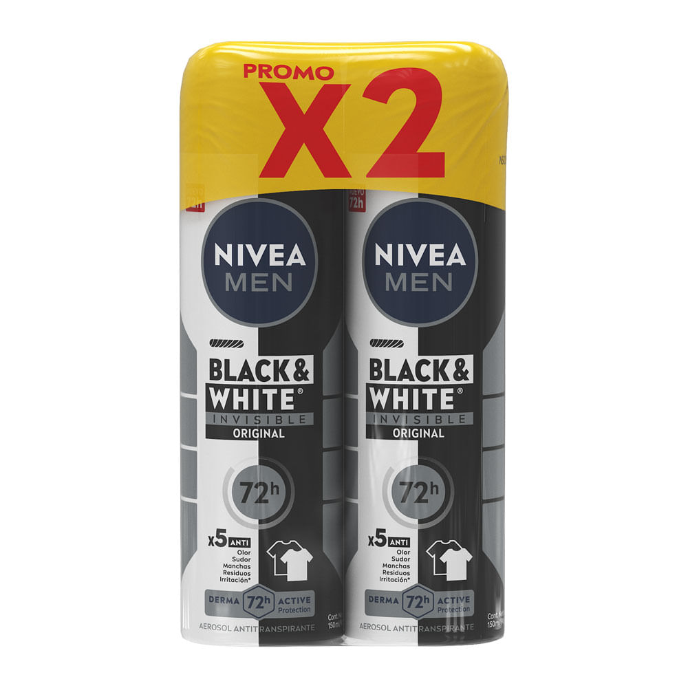 Twopack Antitranspirante en Aerosol Nivea Men Black & White 150ml