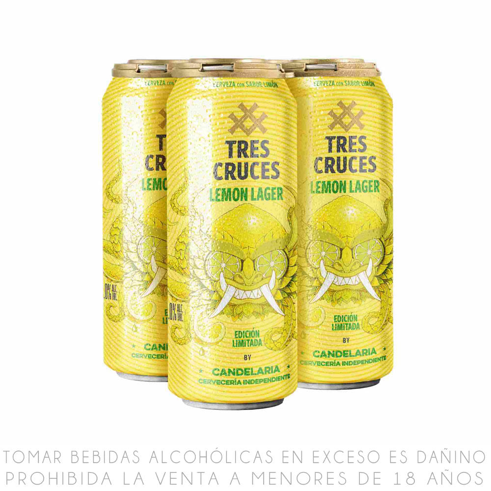 Fourpack Cerveza Tres Cruces Lemon Lager Candelaria Lata 473ml