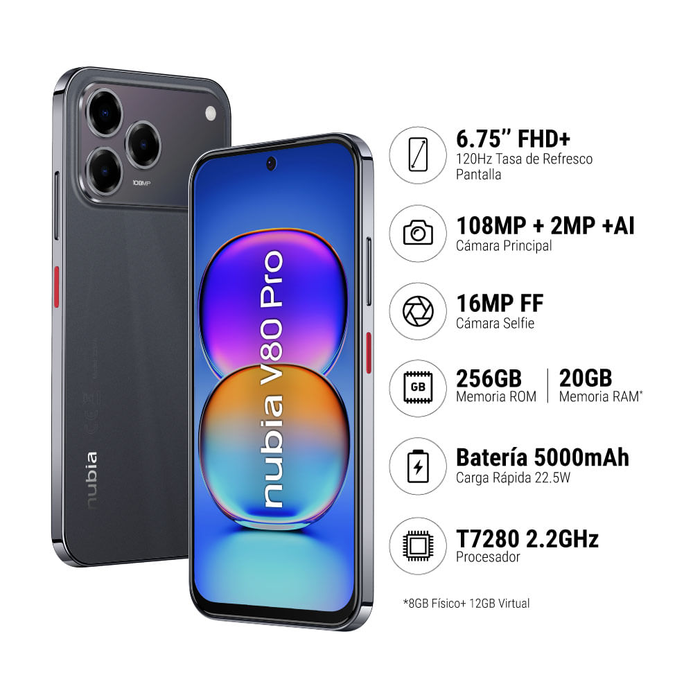 Smartphone Zte Nubia V80 Pro 8+256 GB Negro