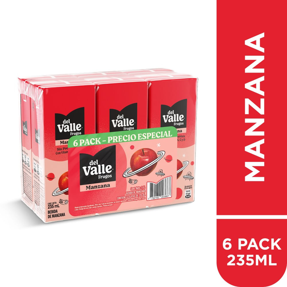 Sixpack Bebida de Manzana Frugos del Valle Caja 235ml