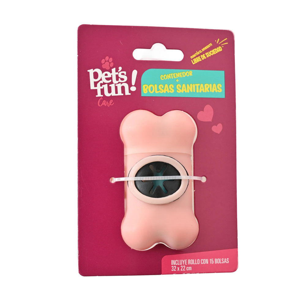 Dispensador Pet's Fun + Bolsas Sanitarias Rosado
