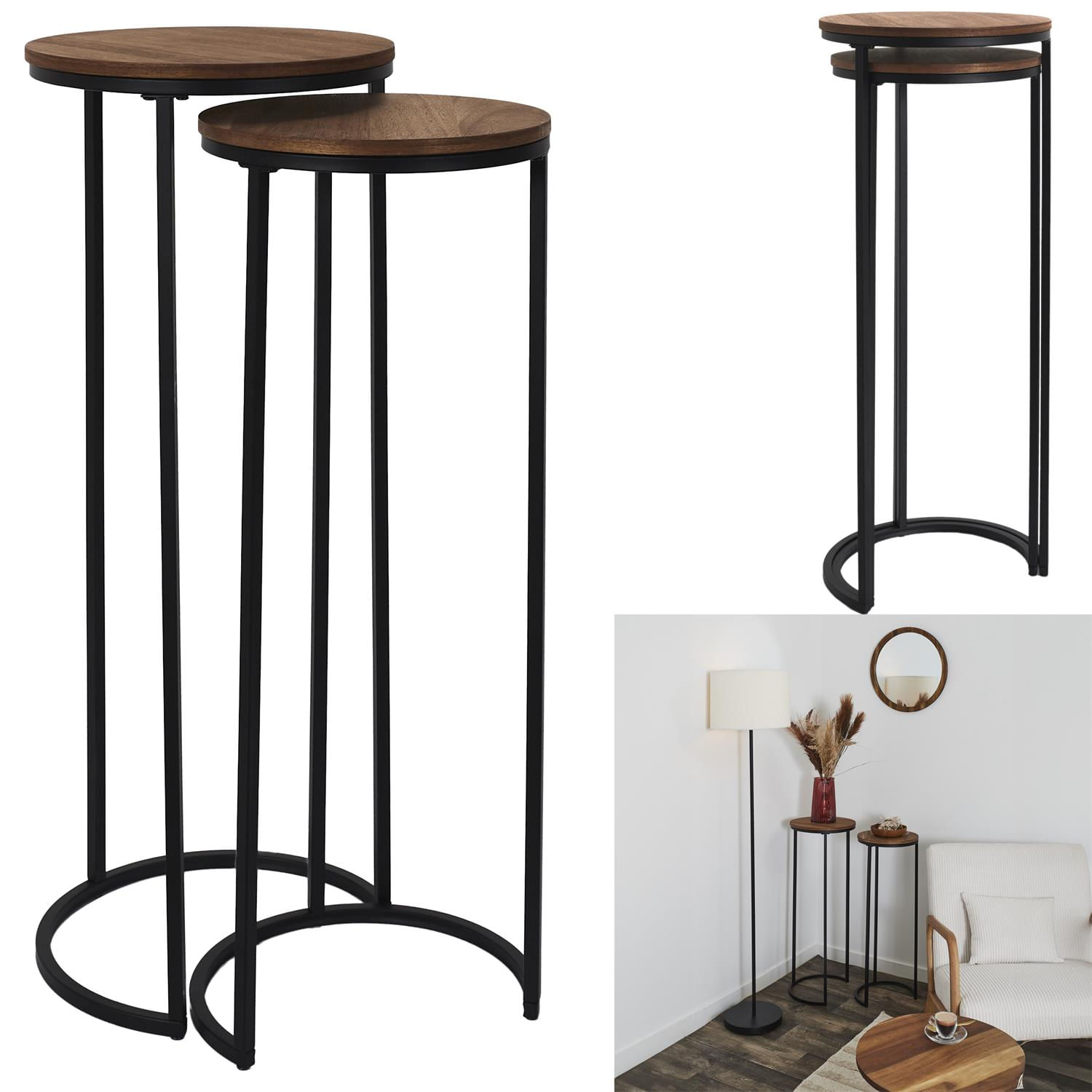 Set 2 Mesas Laterales M+Design Acacia Natural Negro