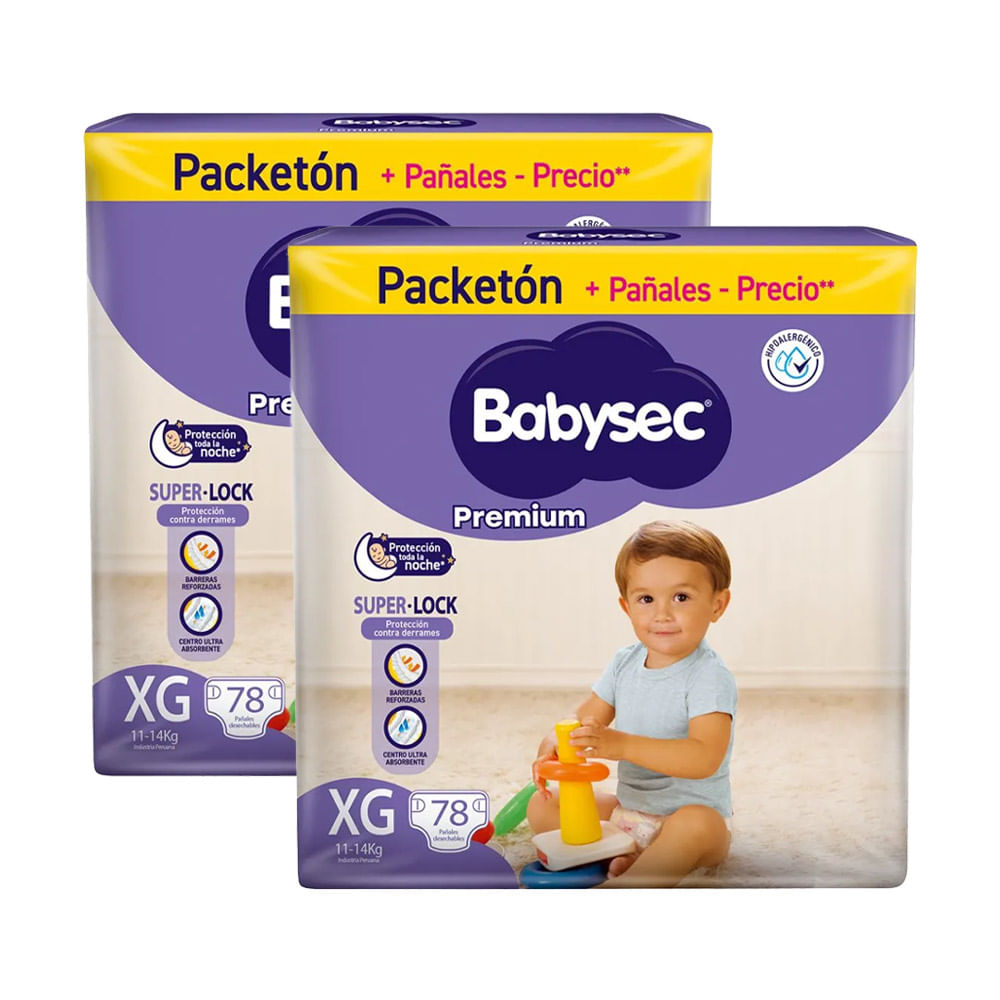 Twopack Pañales para Bebé Babysec Premium Talla XG Packetón 78un