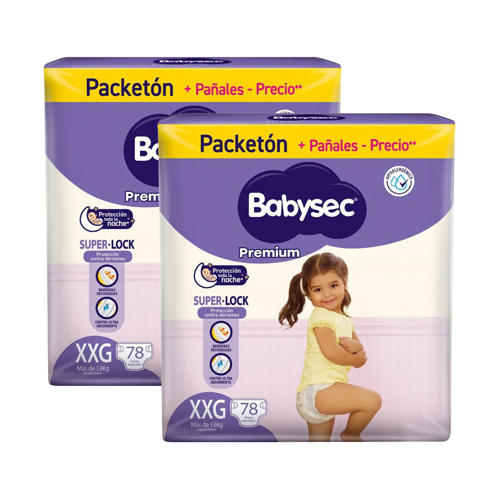 Twopack Pañales para Bebé Babysec Premium Talla XXG Packetón 78un