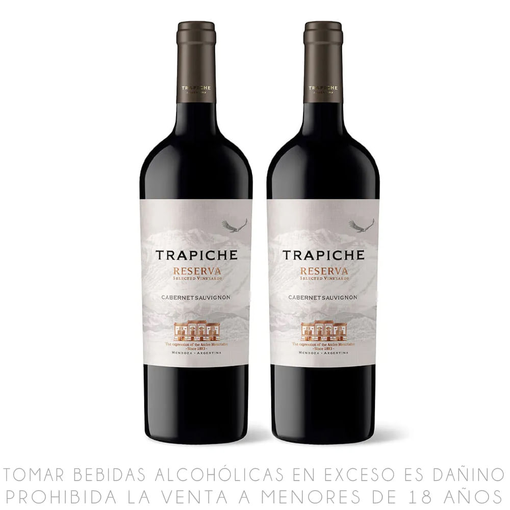 Twopack Vino Tinto Cabernet Sauvignon Trapiche Reserva Botella 750ml