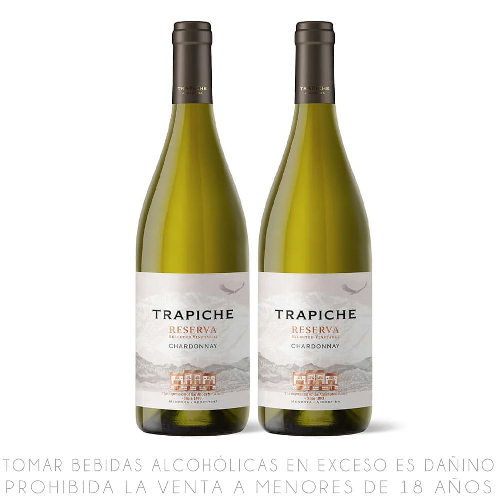 Twopack Vino Blanco Chardonnay Trapiche Reserva Botella 750ml