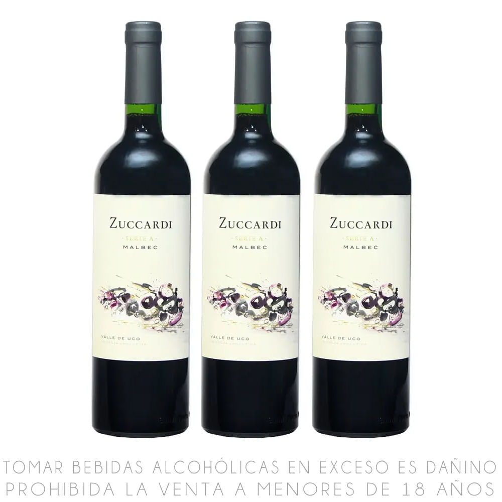 Tripack Vino Tinto Malbec Zuccardi Serie A Botella 750ml