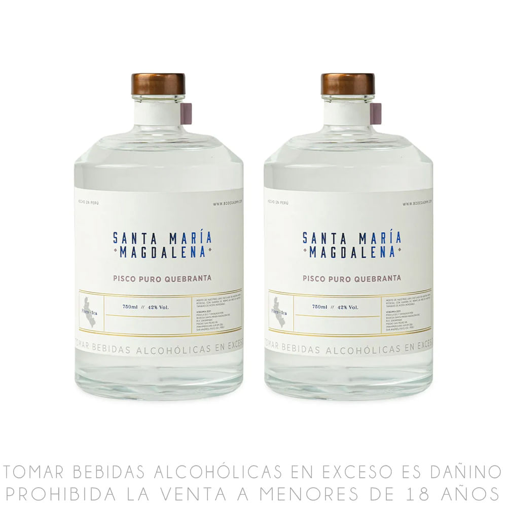 Twopack Pisco Puro Quebranta Santa Maria Magdalena Botella 750ml