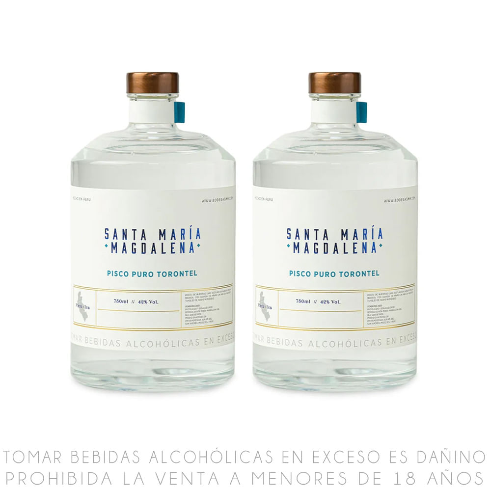 Twopack Pisco Puro Torontel Santa Maria Magdalena Botella 750ml
