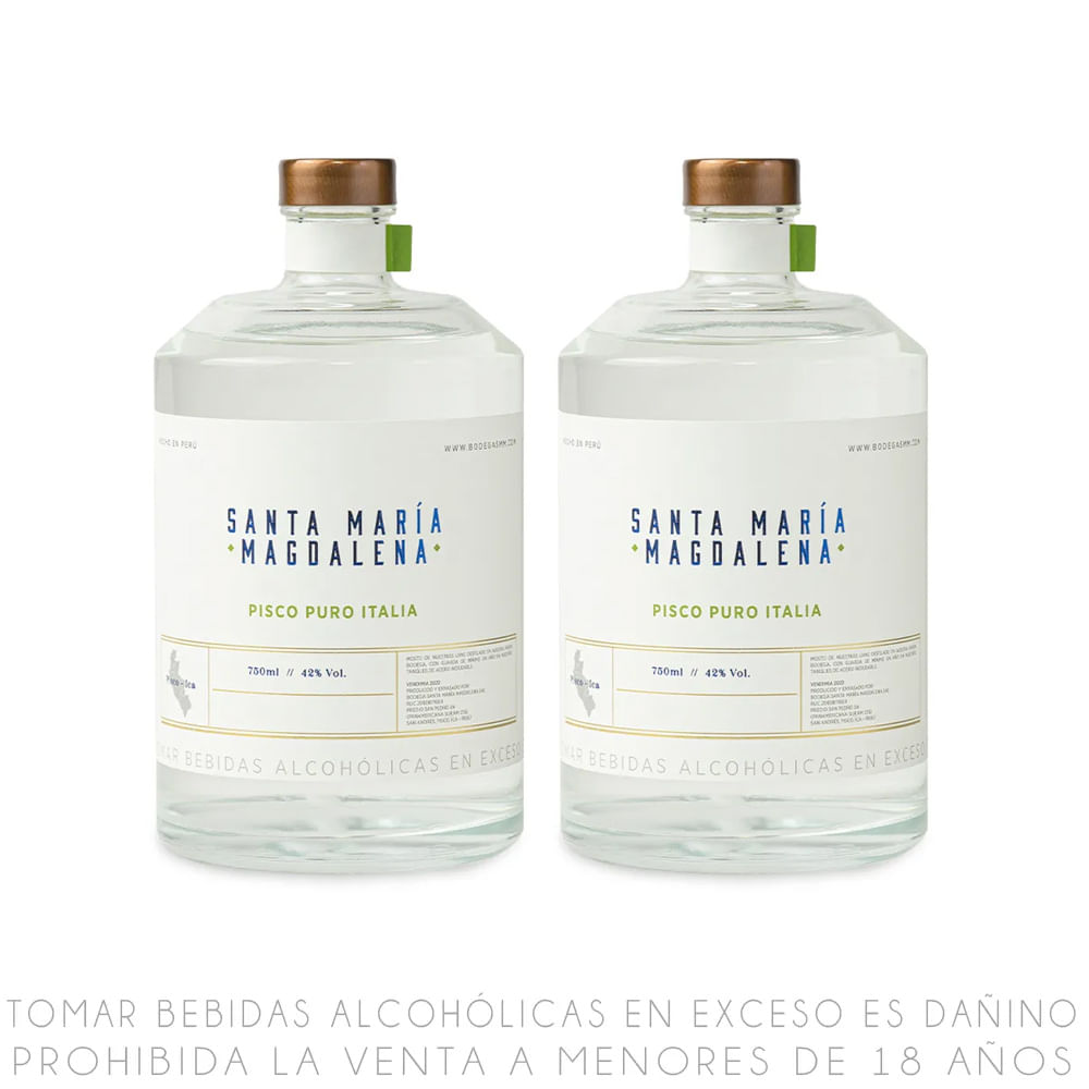 Twopack Pisco Puro Italia Santa Maria Magdalena Botella 750ml