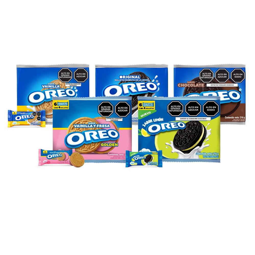 Pack x6 Galletas Oreo: Original + Golden + Golden Fresa + Chocolate + Limón