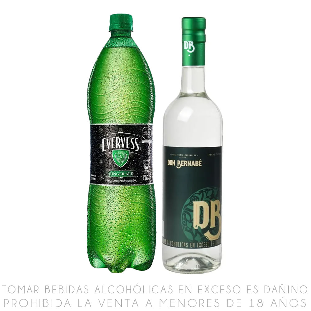 Pisco Puro Quebranta Don Bernabé 750ml + Ginger Ale Evervess 1.5L