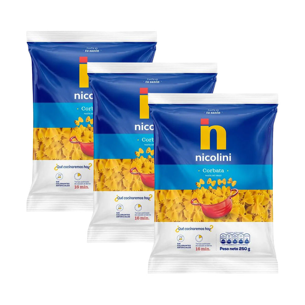 Tripack Pastina Corbata Grande Nicolini 250g