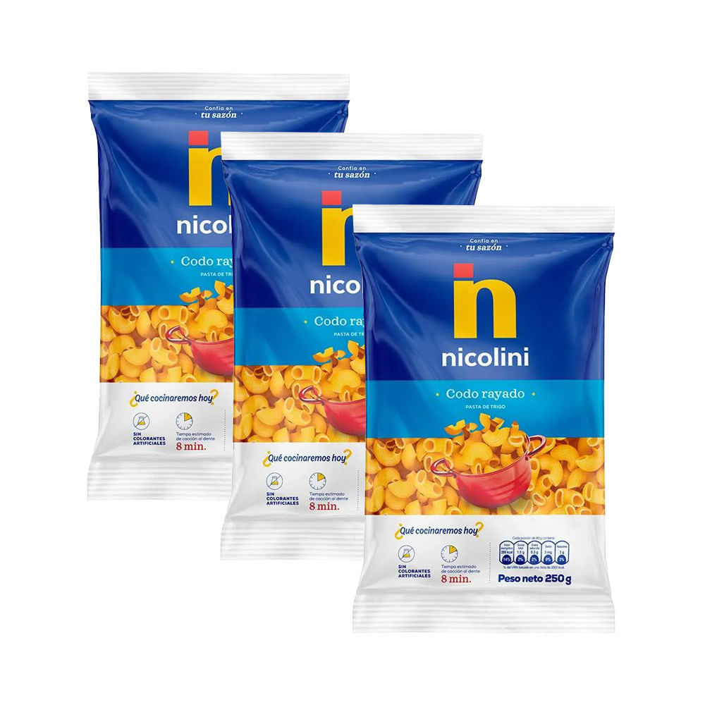 Tripack Pastina Codo Rayado Nicolini 250g