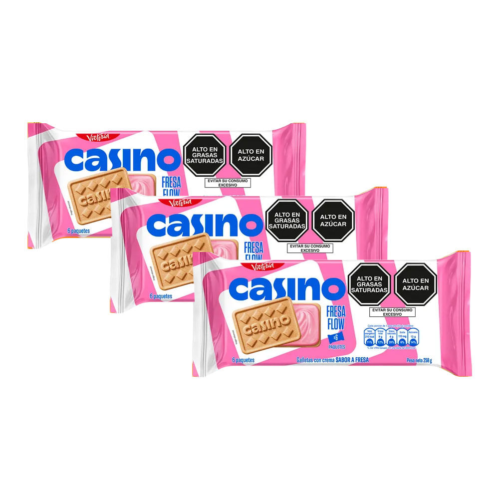 Sixpack x3 Galleta Casino Sabor Fresa 43g