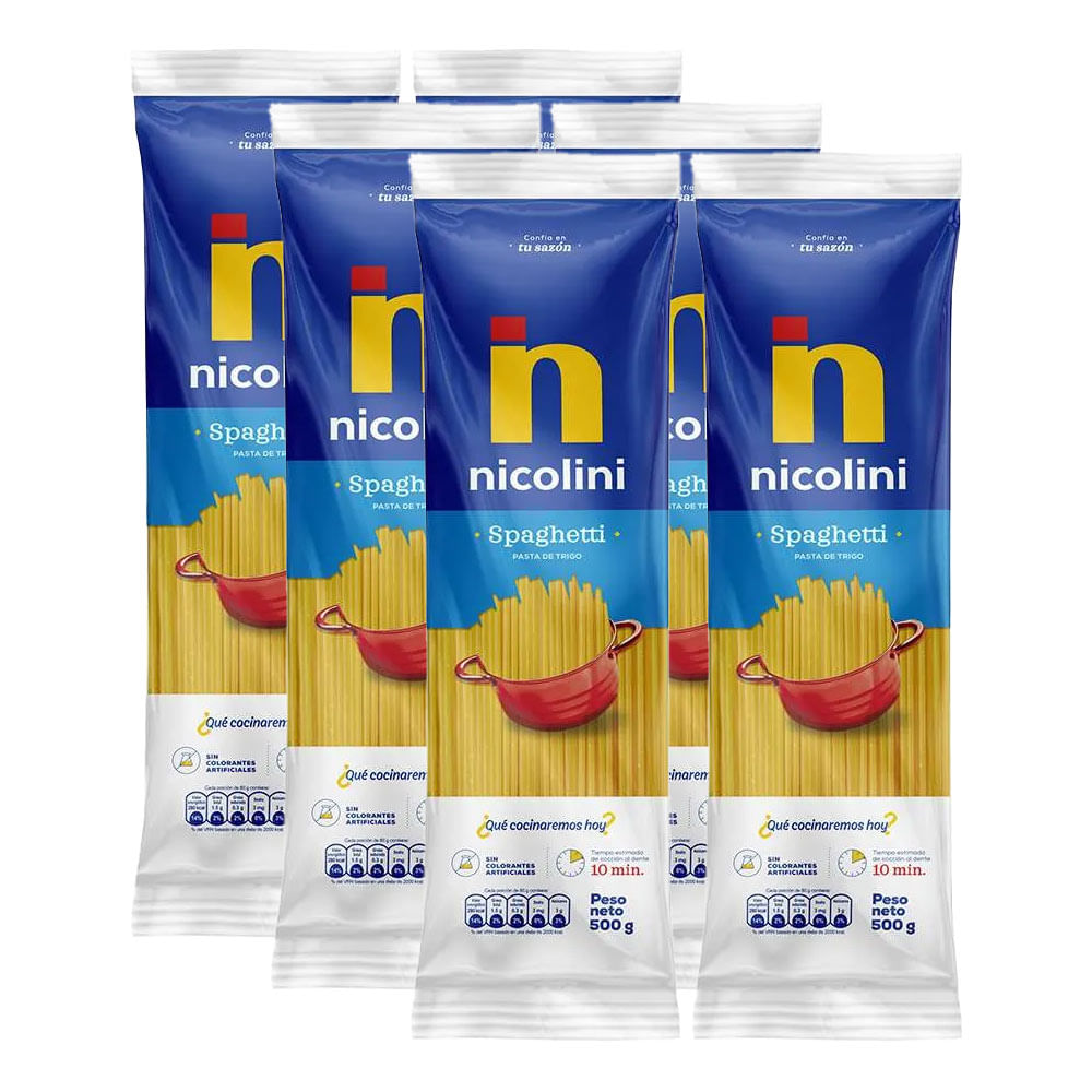 Sixpack Fideo Spaghetti Nicolini 500g